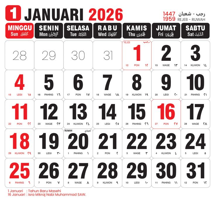 Kalender Januari 2026: Intip Daftar Hari Libur Nasional dan Deretan Hari Besar Internasional yang Wajib Dicatat!