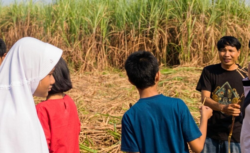 Belajar Ala Bolang, Anak PKBM Omah Dongeng Marwah Rasakan Manisnya Panen Tebu di Sawah